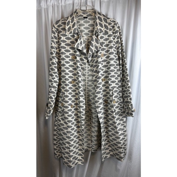 GAP‎ Double Breasted Trench Coat Belted Geo Print Button Up L Chic Vintage 58-02 - Picture 5 of 15